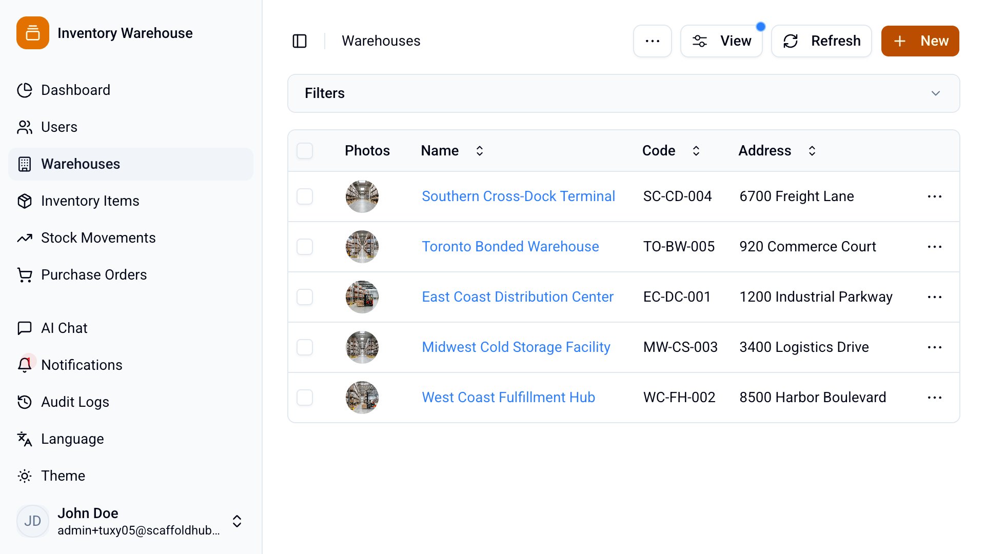 Inventory warehouse demo